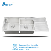 CUPC Used Commercial Handmade Double Bowl Handmade Stainless Steel Inox Enamel Kitchen Sink With Tray